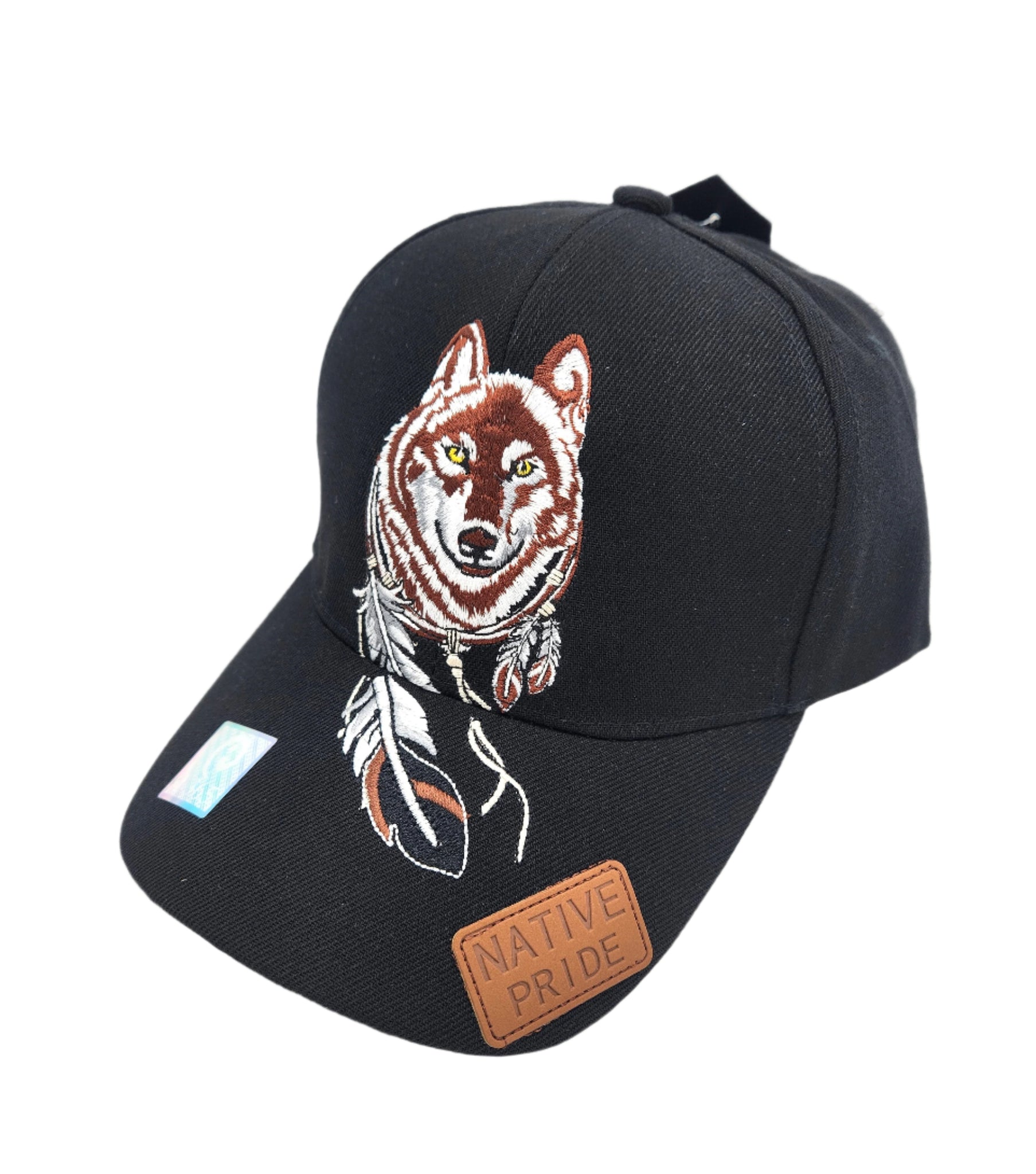 Cappello Native Pride Con Piuma E Lupo – Berretto Baseball Nero, Regolabile – AceZone - Foto 5